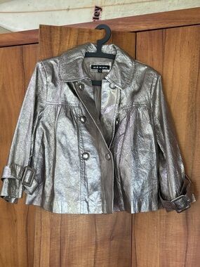 Revue Metallic Silver Leather Jacket for Women